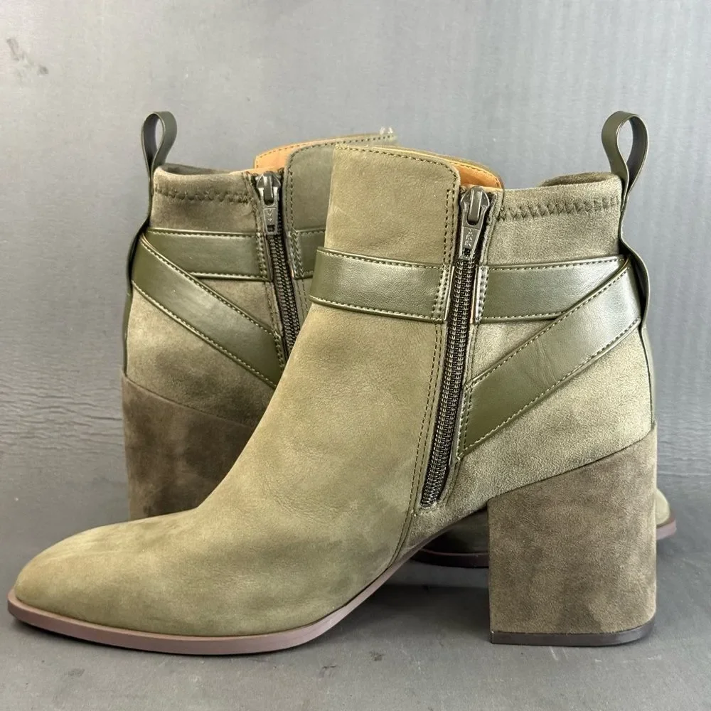 Vionic Tenley heeled zippered bootie olive green nubuck leather womens size 9.5